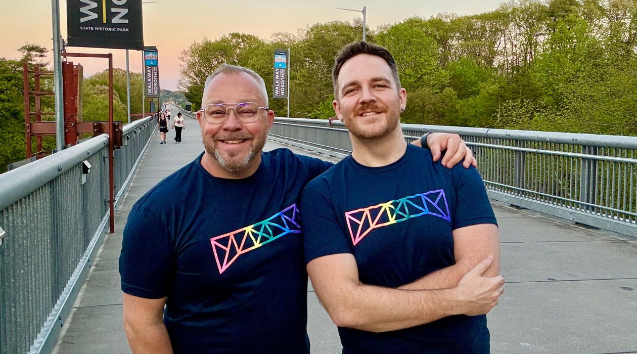 Stephan Hengst and Patrick Decker, founders of Big Gay Hudson Valley, on the Walkway Over the Hudson, Poughkeepsie